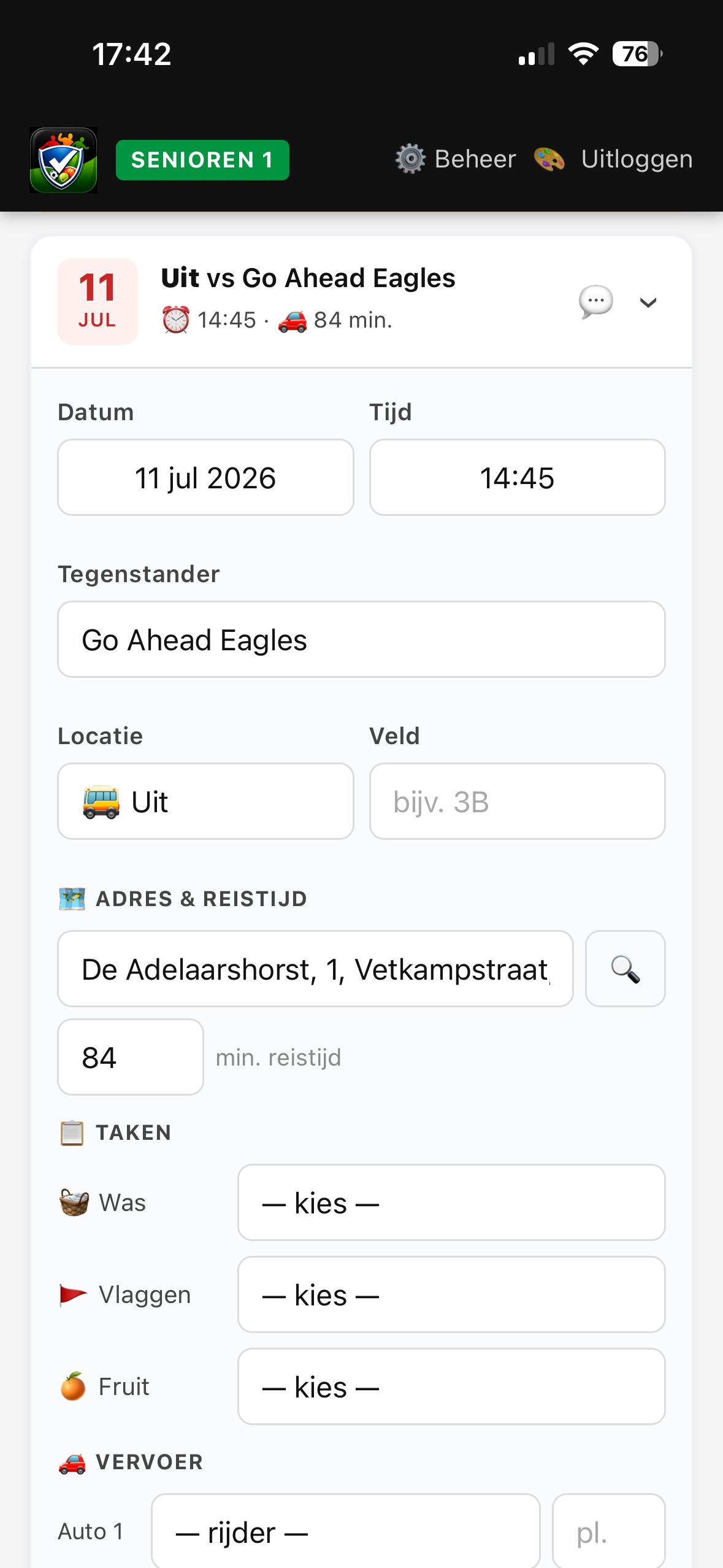 Wedstrijdplanning mobiel